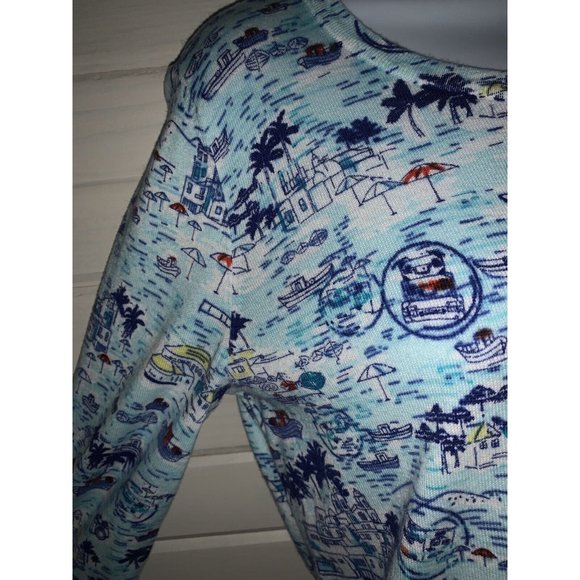 TALBOTS Sz ?? (See Meas) Blue Boating Scene Cotton Button Front Cardigan EUC - Picture 6 of 10